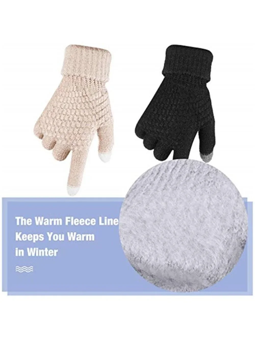 Fleece Touchscreen Gloves Women Winter Warm Texting Gloves 2 Pair Chenille Set